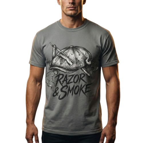 Razor & Smoke Cap Illustration T-shirt | Vintage Tattoo Style